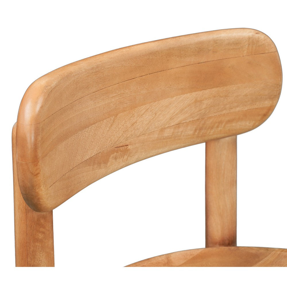 Maona Bar Stool Chair with Round Seat, Curved Open Back, Natural Brown Mango Wood - UPT-352589