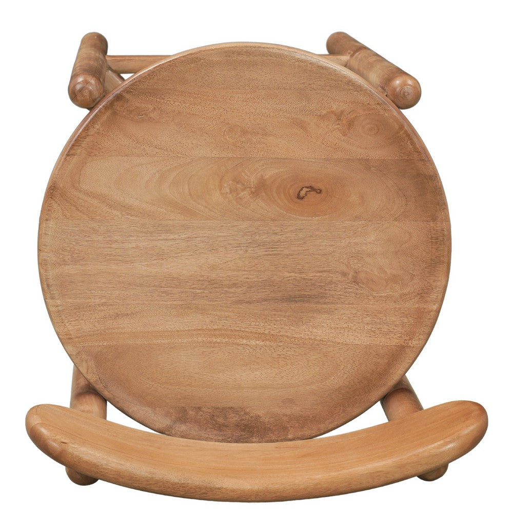 Maona Bar Stool Chair with Round Seat, Curved Open Back, Natural Brown Mango Wood - UPT-352589