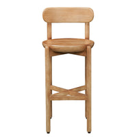 Maona Bar Stool Chair with Round Seat, Curved Open Back, Natural Brown Mango Wood - UPT-352589