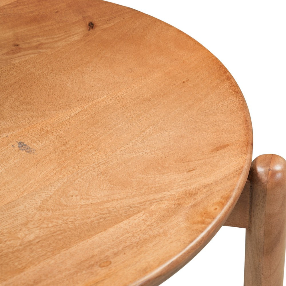 Maona Counter Stool Chair with Round Seat, Curved Open Back, Natural Brown Mango Wood - UPT-352590