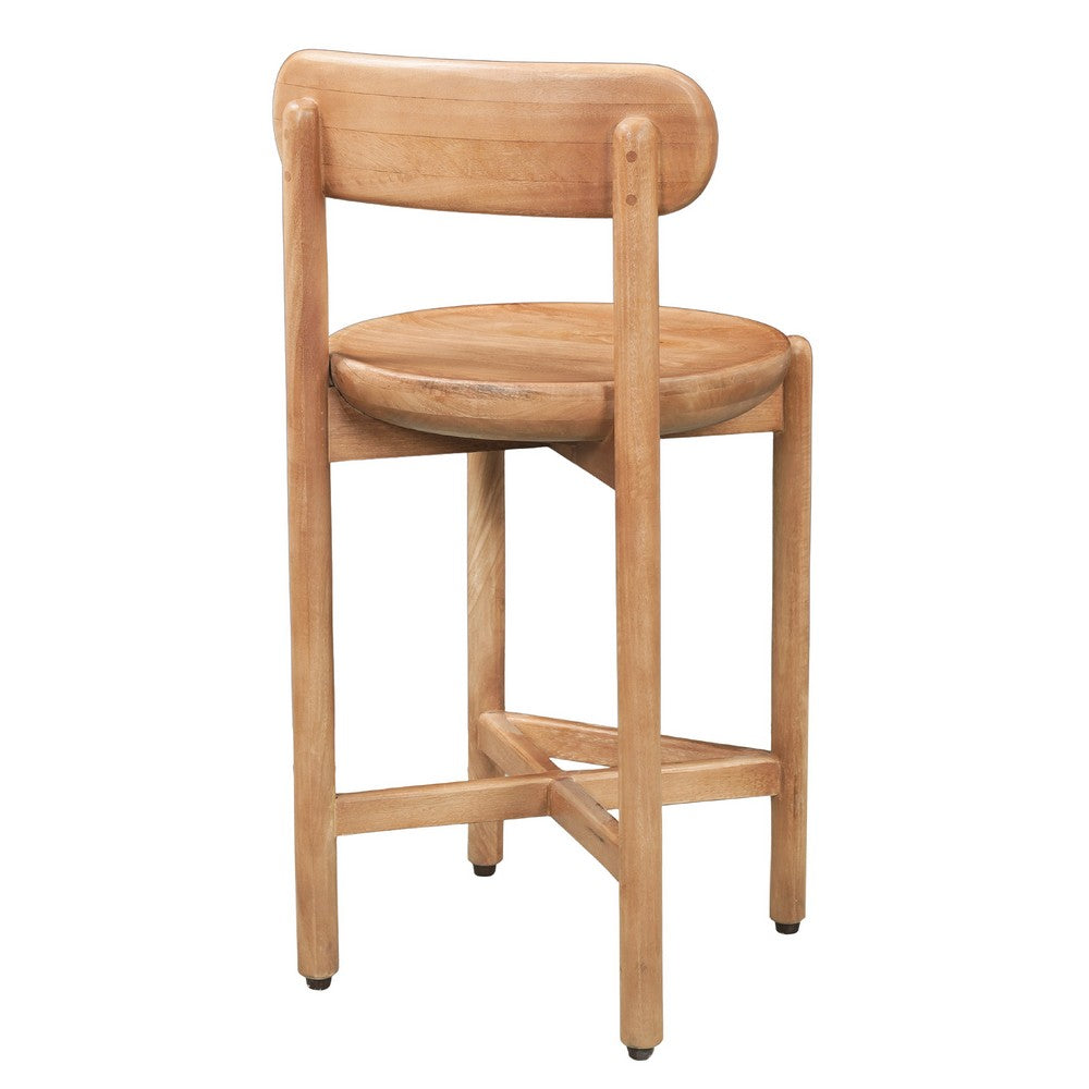 Maona Counter Stool Chair with Round Seat, Curved Open Back, Natural Brown Mango Wood - UPT-352590