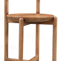 Maona Counter Stool Chair with Round Seat, Curved Open Back, Natural Brown Mango Wood - UPT-352590