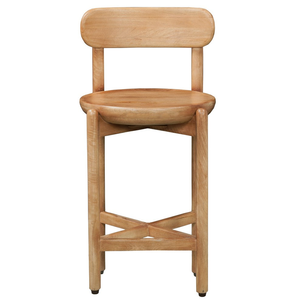 Maona Counter Stool Chair with Round Seat, Curved Open Back, Natural Brown Mango Wood - UPT-352590