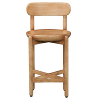 Maona Counter Stool Chair with Round Seat, Curved Open Back, Natural Brown Mango Wood - UPT-352590