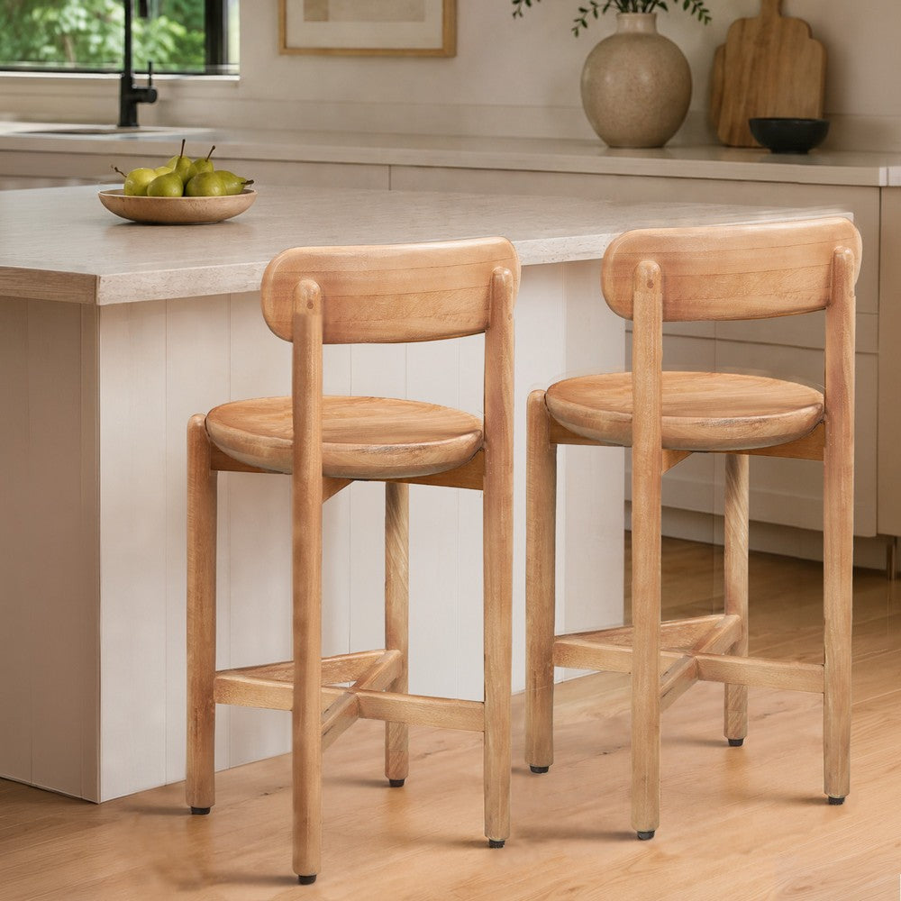 Maona Counter Stool Chair with Round Seat, Curved Open Back, Natural Brown Mango Wood - UPT-352590