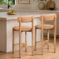 Maona Counter Stool Chair with Round Seat, Curved Open Back, Natural Brown Mango Wood - UPT-352590