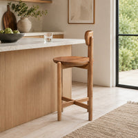 Maona Counter Stool Chair with Round Seat, Curved Open Back, Natural Brown Mango Wood - UPT-352590