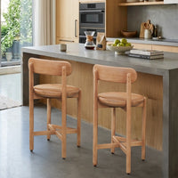 Maona Counter Stool Chair with Round Seat, Curved Open Back, Natural Brown Mango Wood - UPT-352590