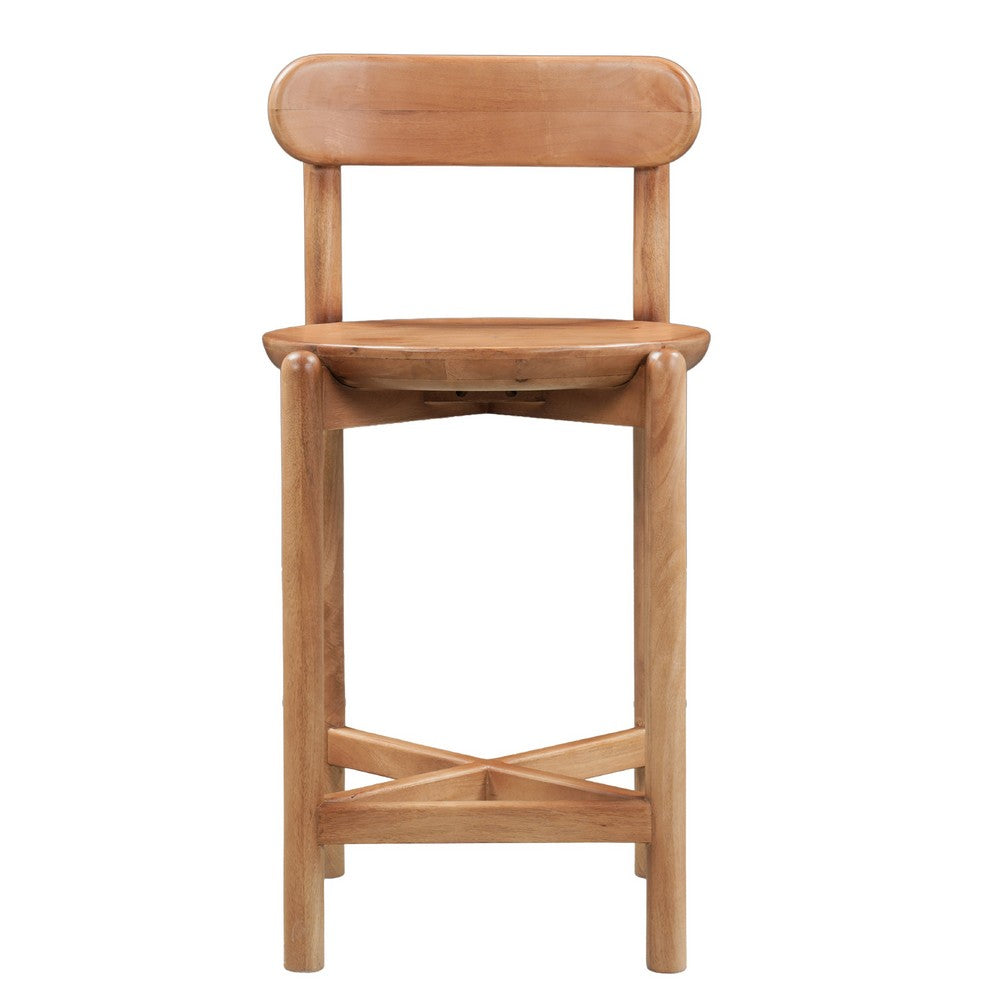Maona Counter Stool Chair with Round Seat, Curved Open Back, Natural Brown Mango Wood - UPT-352590