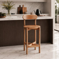 Maona Counter Stool Chair with Round Seat, Curved Open Back, Natural Brown Mango Wood - UPT-352590