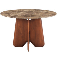 Zena 47 Inch Round Dining Table, Spanish Emperador Marble Top, Brown Mango Wood Cross Legs - UPT-352591