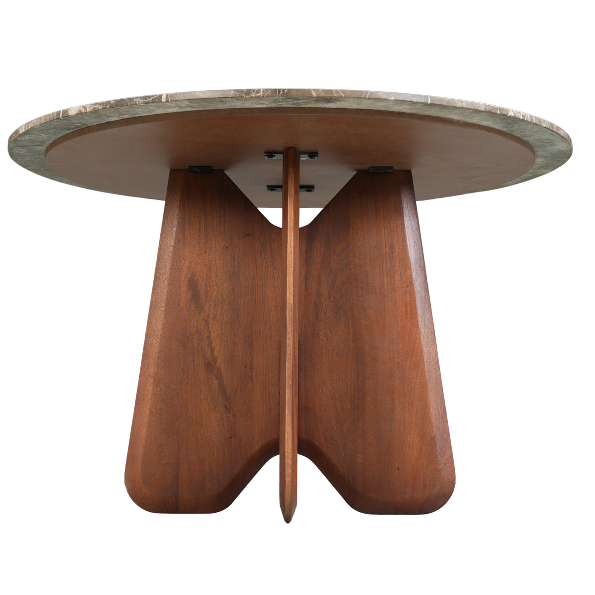 Zena 47 Inch Round Dining Table, Spanish Emperador Marble Top, Brown Mango Wood Cross Legs - UPT-352591