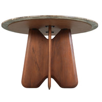 Zena 47 Inch Round Dining Table, Spanish Emperador Marble Top, Brown Mango Wood Cross Legs - UPT-352591