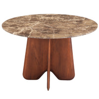 Zena 47 Inch Round Dining Table, Spanish Emperador Marble Top, Brown Mango Wood Cross Legs - UPT-352591