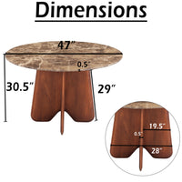 Zena 47 Inch Round Dining Table, Spanish Emperador Marble Top, Brown Mango Wood Cross Legs - UPT-352591