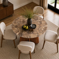 Zena 47 Inch Round Dining Table, Spanish Emperador Marble Top, Brown Mango Wood Cross Legs - UPT-352591