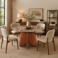 Zena 47 Inch Round Dining Table, Spanish Emperador Marble Top, Brown Mango Wood Cross Legs - UPT-352591