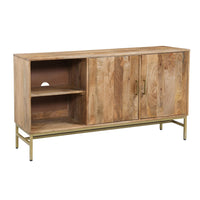 Lysa 50 Inch Sideboard Buffet Cabinet with Open Shelves, Gold Iron Base, Natural Brown Mango Wood - UPT-352592