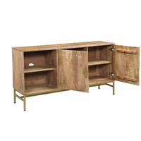Lysa 50 Inch Sideboard Buffet Cabinet with Open Shelves, Gold Iron Base, Natural Brown Mango Wood - UPT-352592