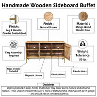 Lysa 50 Inch Sideboard Buffet Cabinet with Open Shelves, Gold Iron Base, Natural Brown Mango Wood - UPT-352592