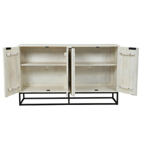 Seya 4 Door Sideboard Console, Fluted Front, Antique White Mango Wood, Black Iron Base, 60 Inch - UPT-352593