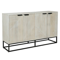 Seya 4 Door Sideboard Console, Fluted Front, Antique White Mango Wood, Black Iron Base, 60 Inch - UPT-352593