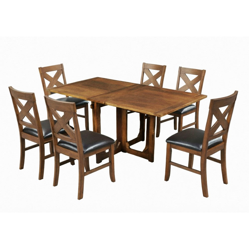 Hosa 7pc Rectangular Dining Table Set, Faux Leather Seats, Brown Mango Wood - UPT-352817