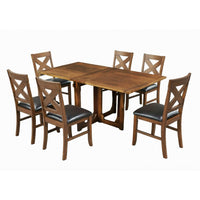 Hosa 7pc Rectangular Dining Table Set, Faux Leather Seats, Brown Mango Wood - UPT-352817