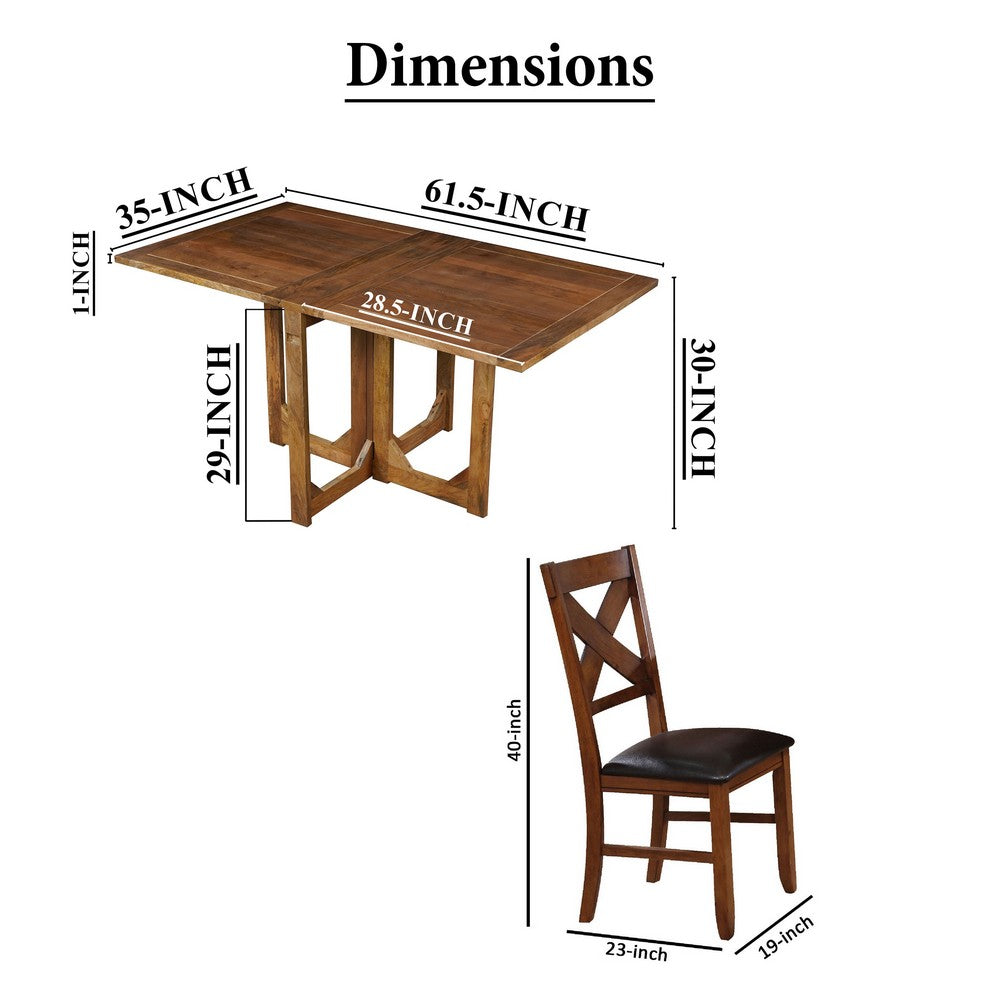 Hosa 7pc Rectangular Dining Table Set, Faux Leather Seats, Brown Mango Wood - UPT-352817