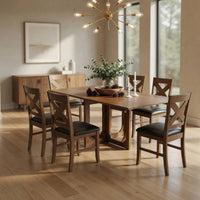 Hosa 7pc Rectangular Dining Table Set, Faux Leather Seats, Brown Mango Wood - UPT-352817