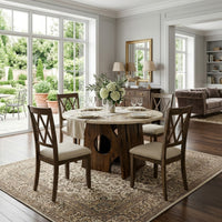 Jesa 5pc Round Dining Table Set, White Botticino Italian Marble, Walnut Brown - UPT-352818