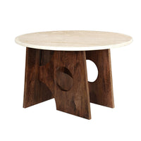 Jesa 5pc Round Dining Table Set, White Botticino Italian Marble, Walnut Brown - UPT-352818