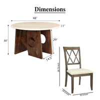 Jesa 5pc Round Dining Table Set, White Botticino Italian Marble, Walnut Brown - UPT-352818