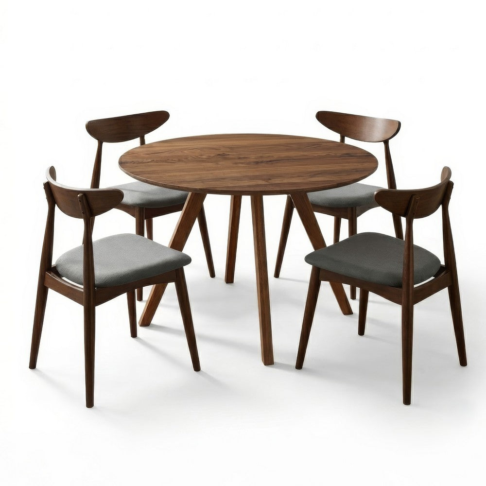 Kios 5pc Round Dining Table Set, Splayed Legs, Curved Back, Brown - UPT-352819