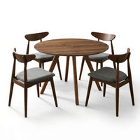 Kios 5pc Round Dining Table Set, Splayed Legs, Curved Back, Brown - UPT-352819