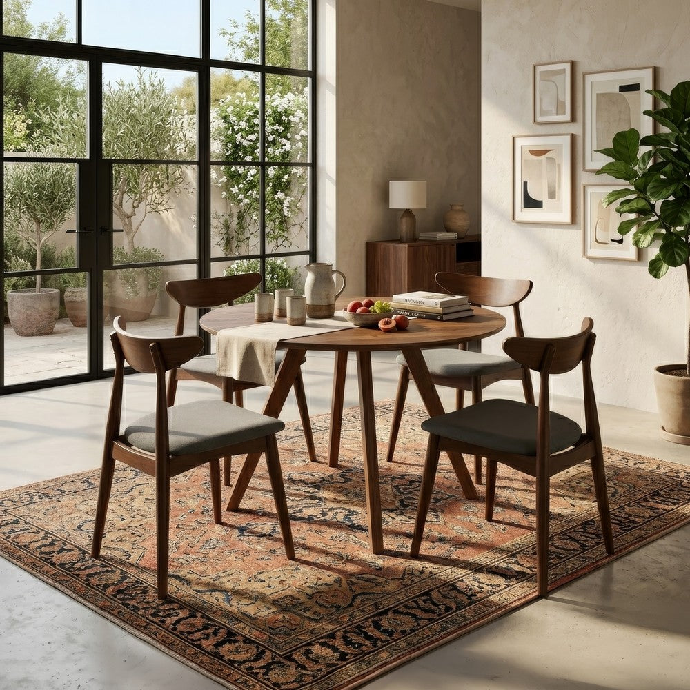 Kios 5pc Round Dining Table Set, Splayed Legs, Curved Back, Brown - UPT-352819