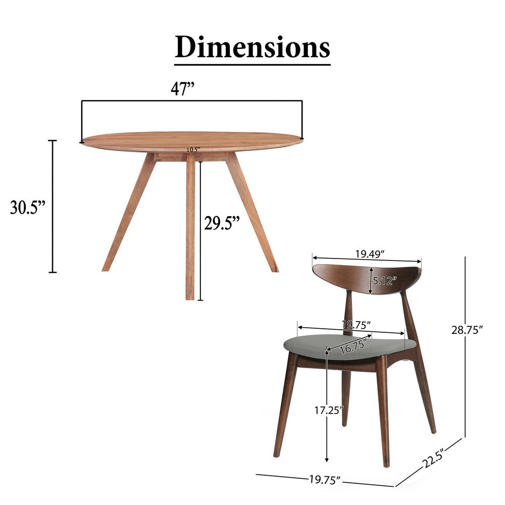 Kios 5pc Round Dining Table Set, Splayed Legs, Curved Back, Brown - UPT-352819