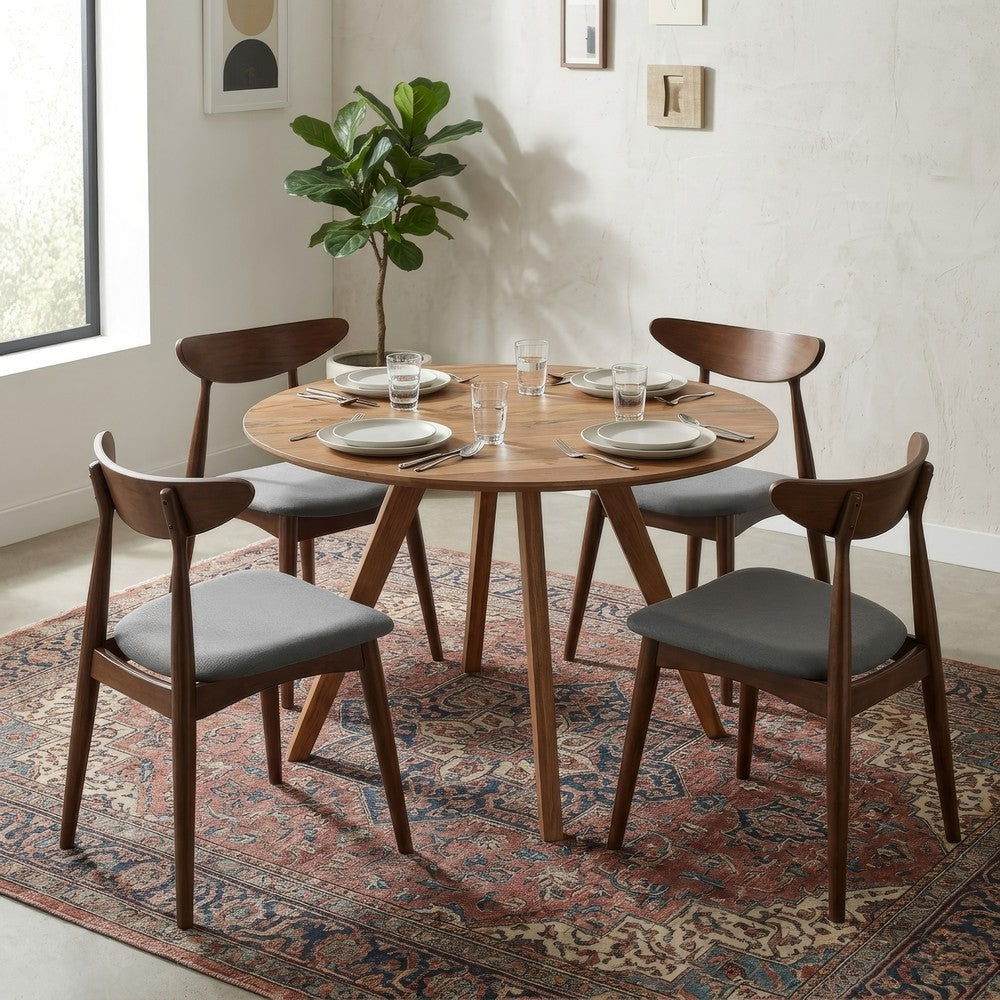 Kios 5pc Round Dining Table Set, Splayed Legs, Curved Back, Brown - UPT-352819