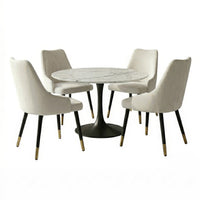 Kema 5pc Dining Table Set, Tulip Pedestal Base, Round White Marble, Black - UPT-352820
