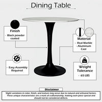 Kema 5pc Dining Table Set, Tulip Pedestal Base, Round White Marble, Black - UPT-352820