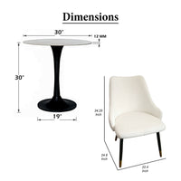 Kema 5pc Dining Table Set, Tulip Pedestal Base, Round White Marble, Black - UPT-352820