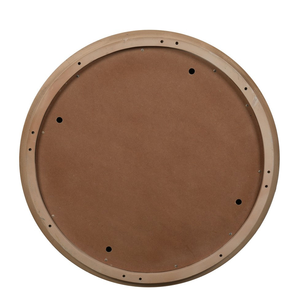 Tisa 34 Inch Round Coffee Table, Banswara Marble Top, Organic Fluted Drum Base, Natural Brown - UPT-354398