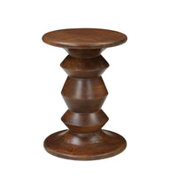 Jie Side End Table, Sculpted Pedestal Base, Walnut Brown Mango Wood, 18.5 Inch - UPT-354399