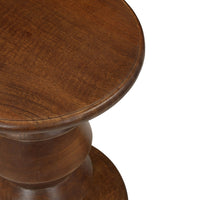 Jie Side End Table, Sculpted Pedestal Base, Walnut Brown Mango Wood, 18.5 Inch - UPT-354399