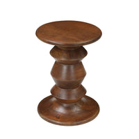 Jie Side End Table, Sculpted Pedestal Base, Walnut Brown Mango Wood, 18.5 Inch - UPT-354399
