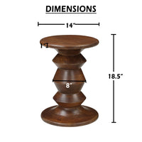 Jie Side End Table, Sculpted Pedestal Base, Walnut Brown Mango Wood, 18.5 Inch - UPT-354399