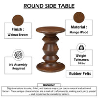 Jie Side End Table, Sculpted Pedestal Base, Walnut Brown Mango Wood, 18.5 Inch - UPT-354399
