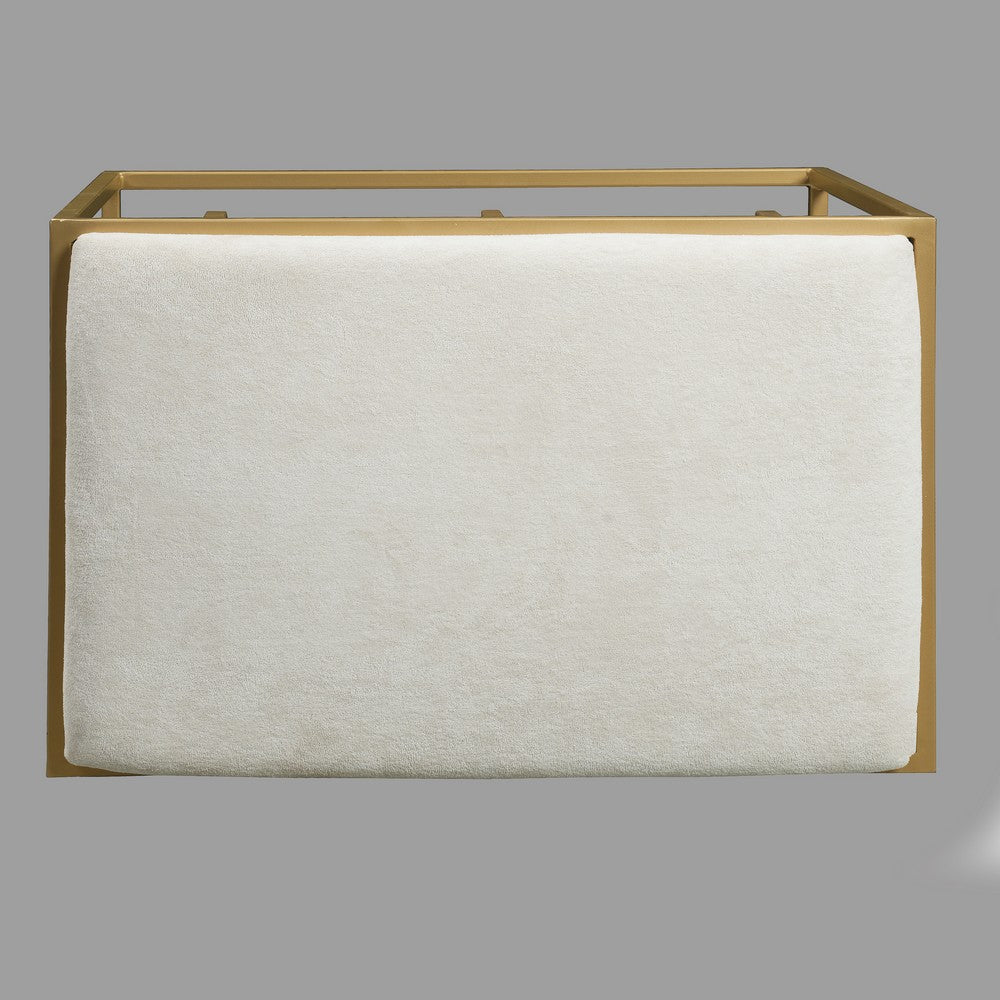Syna 24 Inch Modern Ottoman Bench, Glam Gold Metal Frame, Off White Boucle Upholstered Seat - UPT-354401