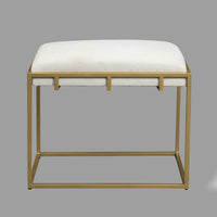 Syna 24 Inch Modern Ottoman Bench, Glam Gold Metal Frame, Off White Boucle Upholstered Seat - UPT-354401