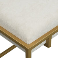 Syna 24 Inch Modern Ottoman Bench, Glam Gold Metal Frame, Off White Boucle Upholstered Seat - UPT-354401